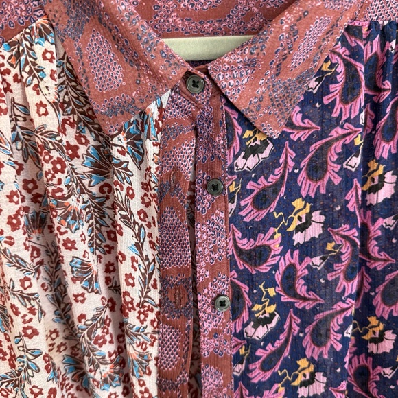 Free People Dani Blouse Size Small Purple Brown Floral Button Up Loose Sheer - Picture 6 of 7